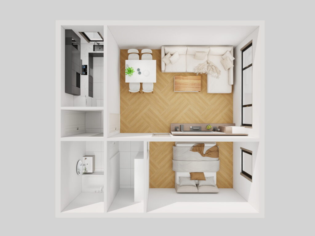 46m2 ablakos konyhas